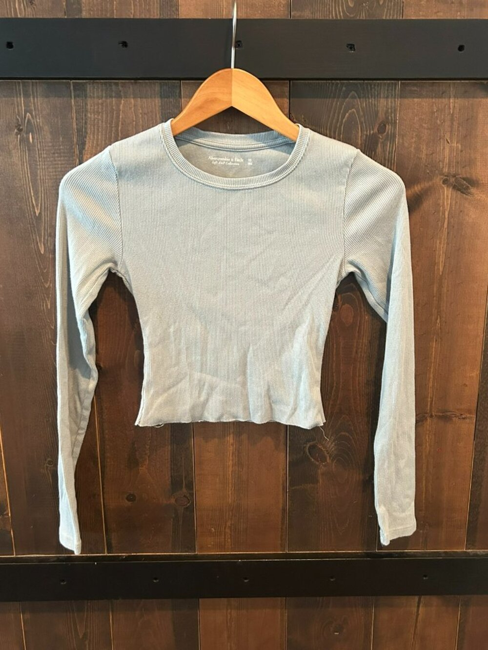 Abercrombie & Fitch Ribbed Long-sleeve Crop Top Light Blue Women's Size XS